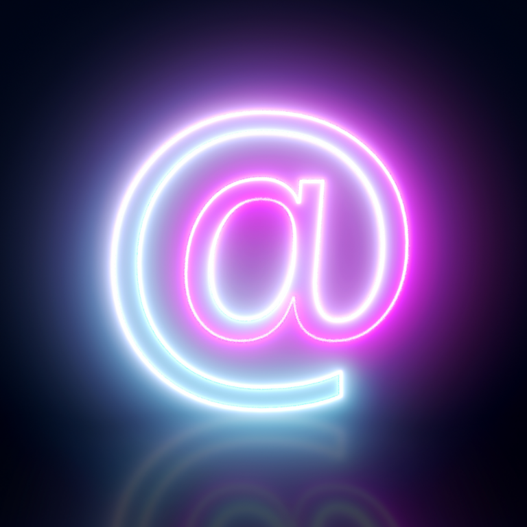Email Marketing. Image of an email @ in neon.