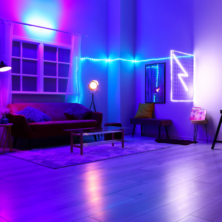 Content strategy. Social image of neon room.