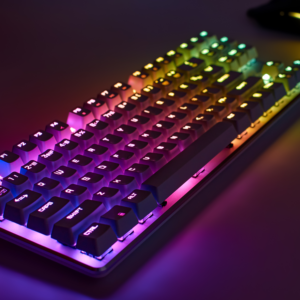 Website development. Image of neon keyboard