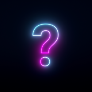 Website support. Image of neon question mark. FAQ.