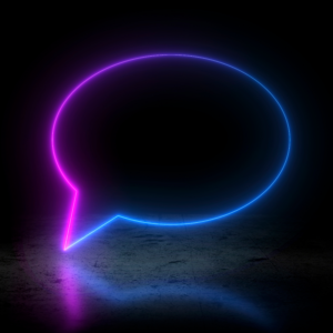 Chatbot Design. Image of chat bubble. Contact us.