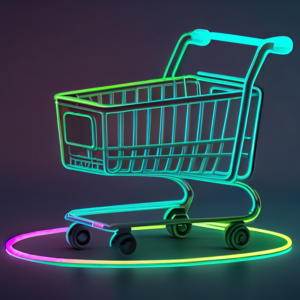 eCommerce. Image of neon shopping cart.