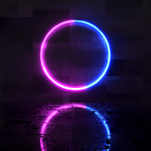 Platform and outlet strategy. Image of neon whole circle reflection