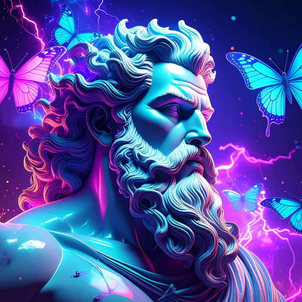 Strategy. Image of a white statue against electric background.